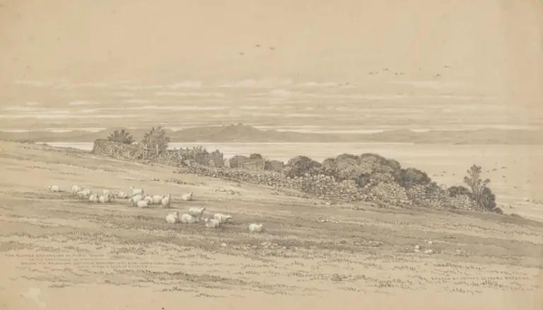 Edward La Trobe Bateman. The ruined graveyard on Maria Island on the East Coast of Tasmania, where the prisoners and their keepers who died there were interred while it was a convict station.