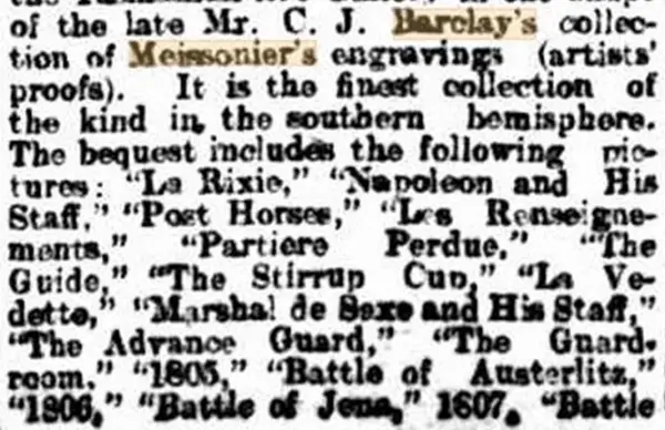 Report on Barclay collection of Meissonier engravings, Mercury July 1904.