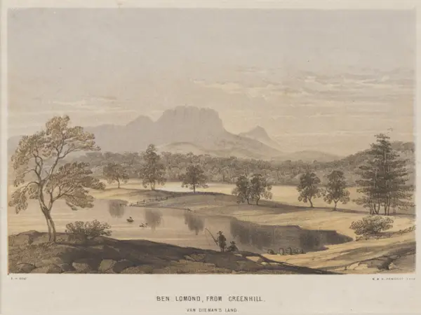 Ben Lomond from Greenhill, Van Diemen’s Land, hand-coloured lithograph.