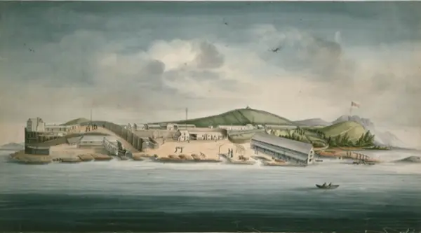 Sarah Island, Macquarie Harbour, William Buelow Gould c.1832. Courtesy of the Allport Library and Museum of Fine Arts.