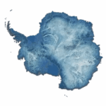 Topographic map of Antarctica in blue tones