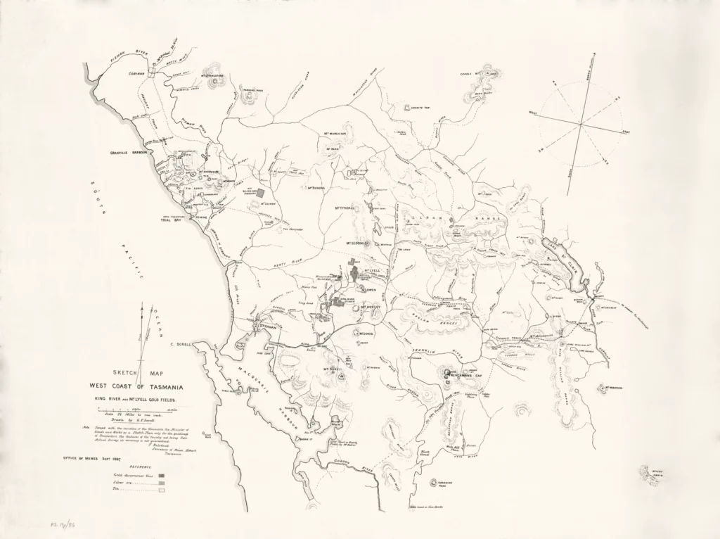 Sketch map of the West Coast of Tasmania 1887 Archival Print from The RST Map Collection