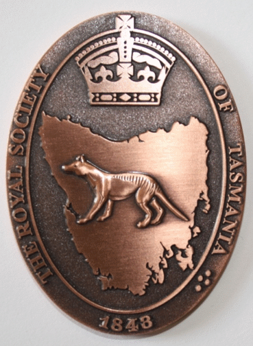 Bronze medallion with Tasmanian tiger and crown emblem
