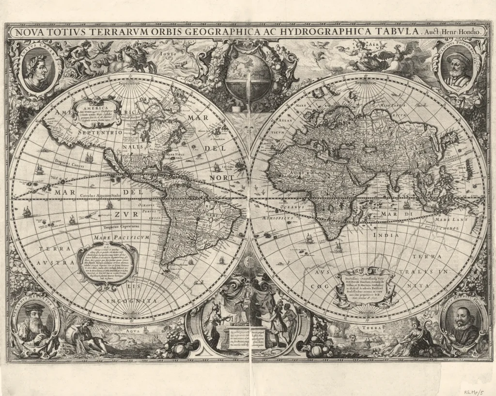 World, Henricus Hondius 1630.  Archival Print from The RST Map Collection