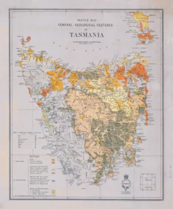 Sketch map of geological features of Tasmania 1892 Archival Print from The RST Map Collection