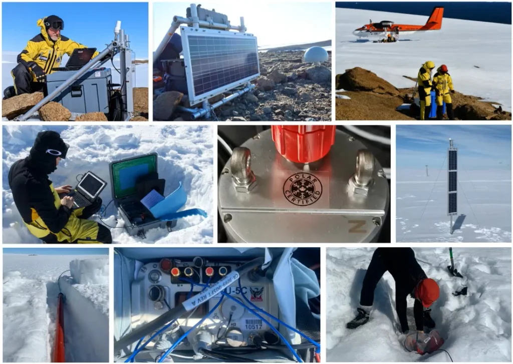 Polar research activities in snowy landscape