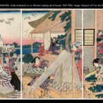 Japanese women making silk in traditional workshop